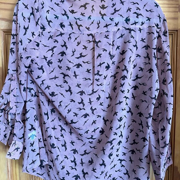 Modcloth Sheer Mauve Bird Shirt, Size M - Picture 2 of 2